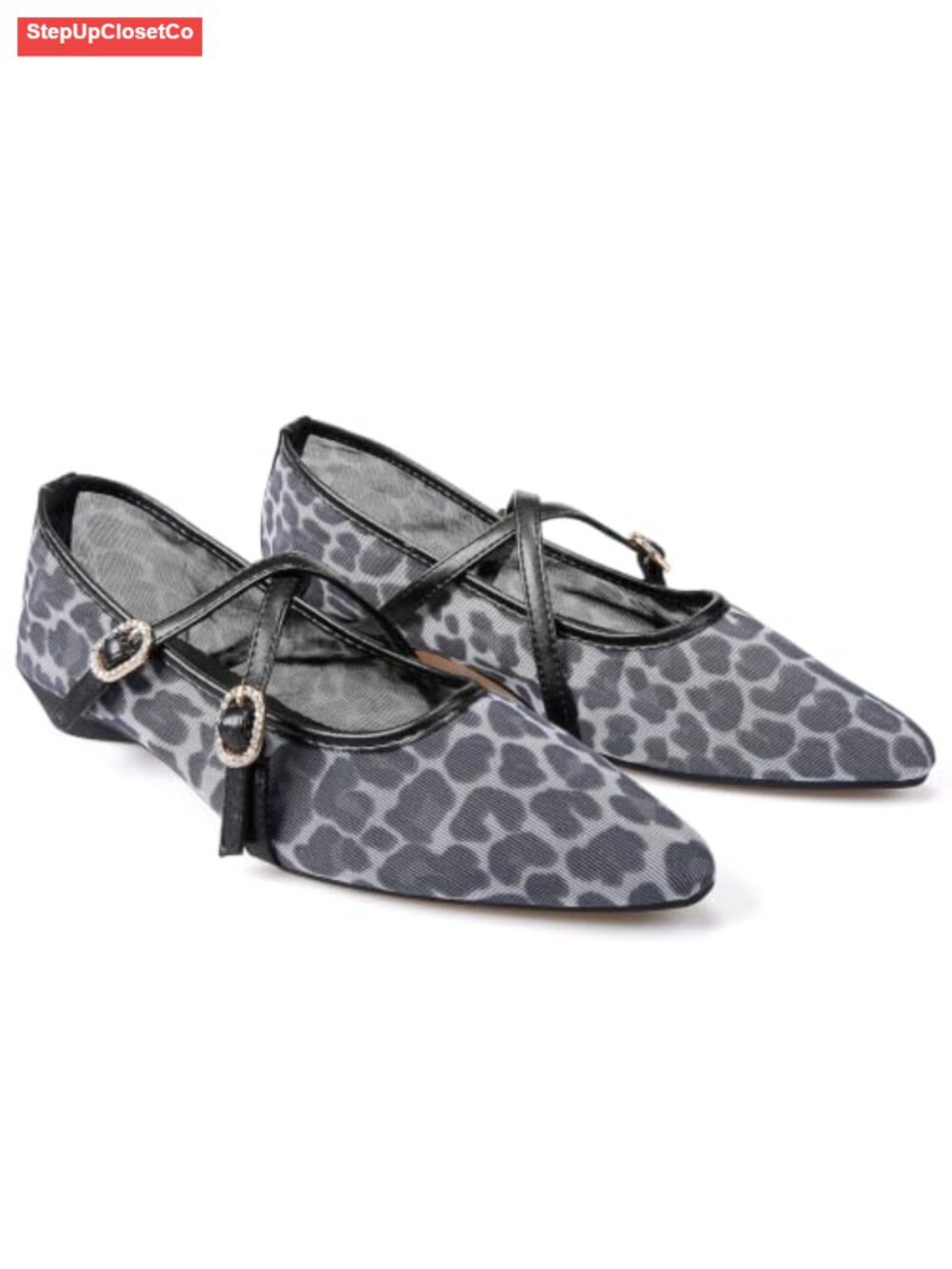 Women's Mesh Mary Jane Flats Criss Cross Ankle Strap Slip On Pointed Toe Shoes